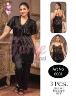Faree Satin 3-Piece Bridal Nighty & Pajama Set - Image 3