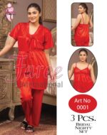 Faree Satin 3-Piece Bridal Nighty & Pajama Set - Image 4