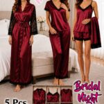 Luxury Bridal Satin Nightwear Set – 5 Pcs
