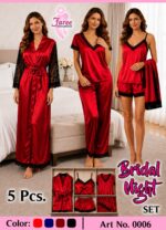 Luxury Bridal Satin Nightwear Set – 5 Pcs - Image 4
